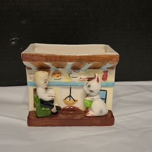 Vintage Ceramic Planter with Figures